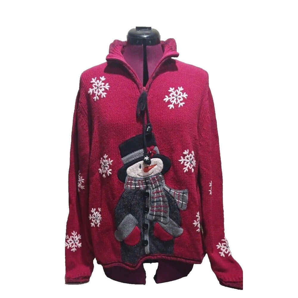 Mandal Bay Snowman 1/4 Zip Christmas Pullover Sweater Size Large